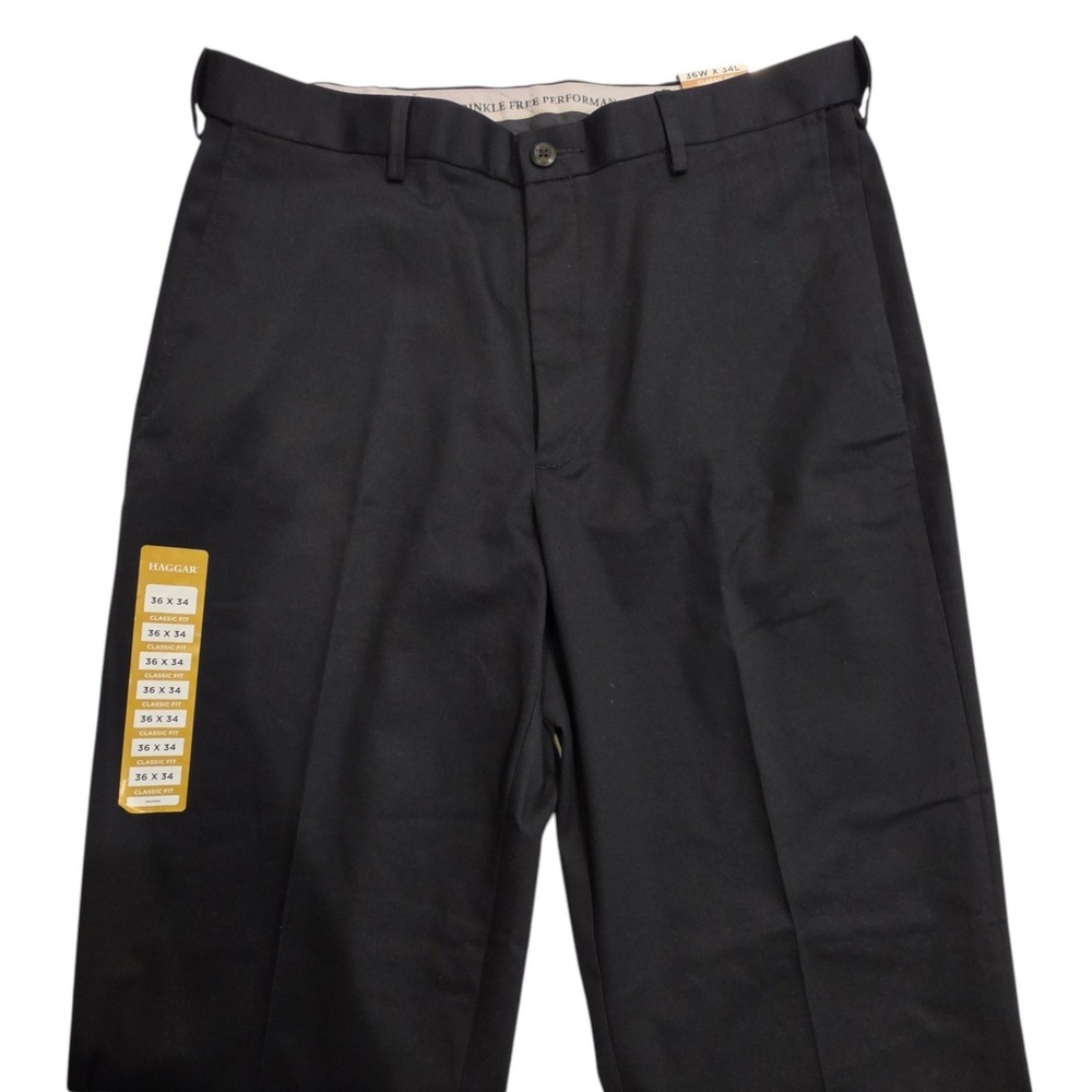 Haggar Mens Wrinkle Free Performance Khaki Pants Black Classic Fit HC01015 36x34 - Picture 2 of 10
